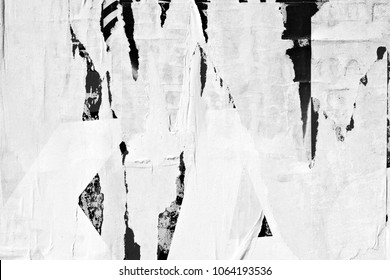 Old ripped torn grunge posters texture background creased crumpled blank paper backdrop surface empty blank placard space for text