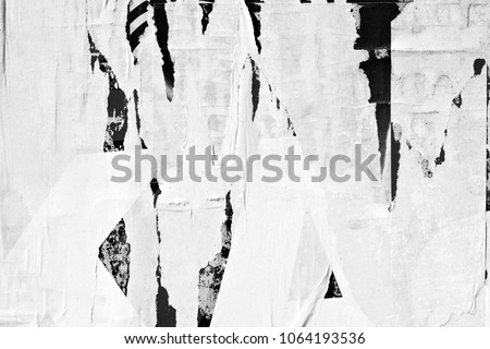 Old ripped torn grunge posters texture background creased crumpled blank paper backdrop surface empty blank placard space for text