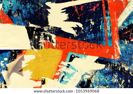 Old ripped torn posters creased crumpled grunge texture background backdrop peeling paint surface abstract placard