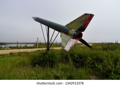 Old Rocket In Landscape Near Churchill, Manitoba. In Former Days Used For Sience.