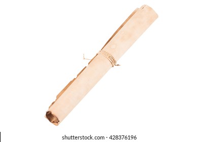 Old Rolled Paper Isolated White Backdrop.