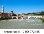 the old roman bridge in Verona  spans the river Etsch, Italy