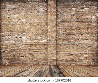 Old Room With Brick Wall, Vintage Background 