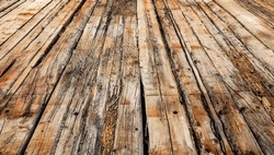 Old Rotten Floor Boards, Worn Wooden Texture, Abstract Background Of Damaged Wood Planks, Construction Pattern