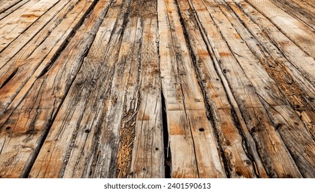 Old rotten floor boards, worn wooden texture, abstract background of damaged wood planks, construction pattern
