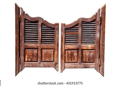 Old rough wooden saloon doors isolated on white with clipping path - Shutterstock ID 431913775