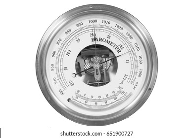 Old round barometer meter isolated over white background