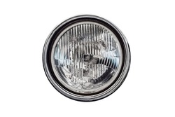 Old Round Headlight, An Old-timer Vehicle Detail Isolated On White Background, Close Up