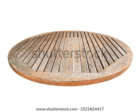 Old round tabletop  front view  isolated on white background.