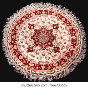 Old Round Traditional National Iranian Or Persian Carpet With Pattern. Top View