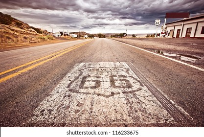 An Old Route 66 Shield Painted On Road