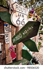 Old Route 66 Signs Somewhere In Desert In Arizona