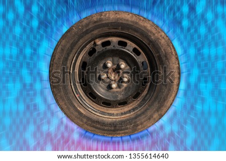 Old rubber wheels separated from the background