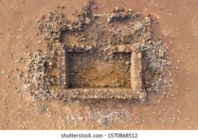 Old Rubble Of A Desert Shack Goat Herd Building Top Down Aerial