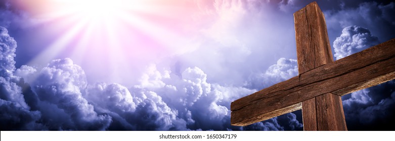 The Old Rugged Cross With Clouds And Glorious Light From Heaven - Crucifixion/Resurrection Of Jesus Christ Concept