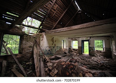 Old Ruined Abandoned House View From The Inside