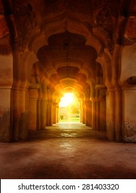 Old Ruined Arch In Ancient Palace At Sunset, India