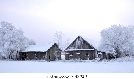 Old Rural Farm Winter Scene