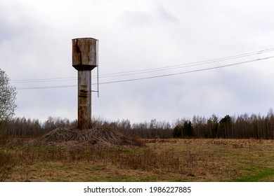 Old Rural Water Tower In The Field