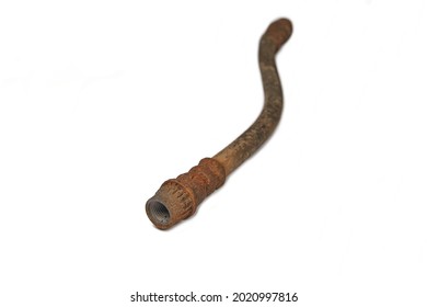 Old Rust Brake Hose On White Background.