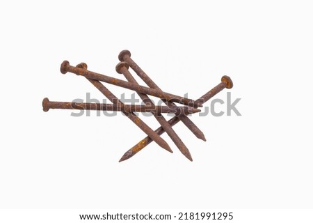 old and rust nail on white background closeup,isolated