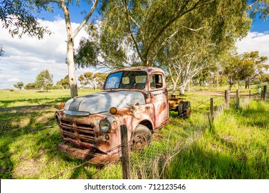 An Old Rusted Out Abandoned Truck Rests On The Roadside Near The Country Town Of York, Western Australia, Australia.