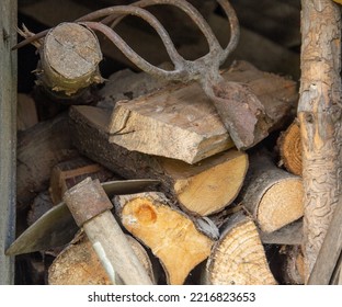 Old Rusted Tools In Wood Shed