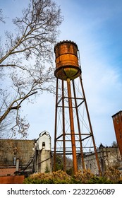 Old  rusted water tank tower for providing pressure to bourbon distillery close to Frankfort  Kentucky