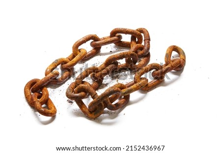 Old rusted and weathered chain isolated on white background.