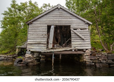 Old And Rustic Boat House In Bergen Norway. Norwegian Culture.