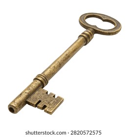 Old rustic brass key isolated