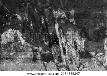 Old rustic grungy aged painted facade of rusty smudged daub. Rough grime edged wall. Wrinkled uneven plastering. Cracked chipped messy falling stucco.Dirty vintage flaking textured layer for 3D design