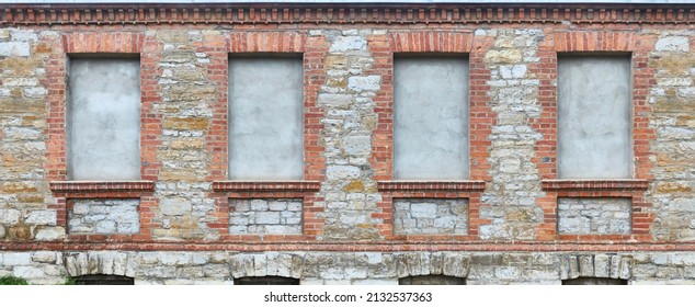 Old Rustic House Wall, With Bricked Up Window.