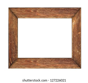 Old Rustic Picture Frame. Wood Picture Frame Over A White Background