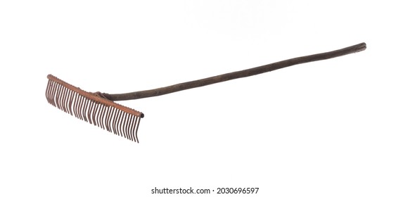 Old Rustic Rake Isolated On White Background