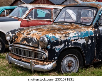 Old rusty abandoned cars, close up