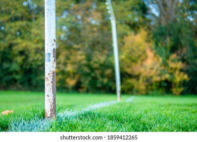 An Old Rusty Abandoned Football (soccer) Goal On An English Park Symbolizing The Death Of Grass Roots Sunday League Football In The UK As A Result Of Covid-19 Coronavirus