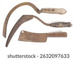Old, rusty Amish tools isolated on white background. 