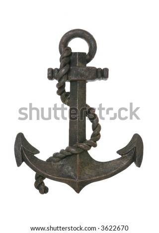An old rusty anchor isolated over white background