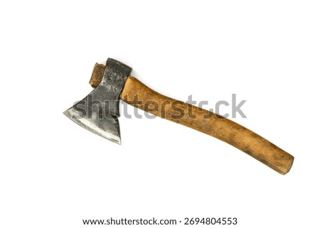 Old rusty axe isolated on white background