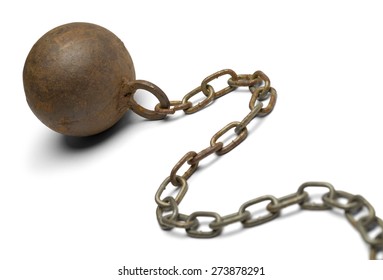 Old Rusty Ball and Chain Isolated on White Background.