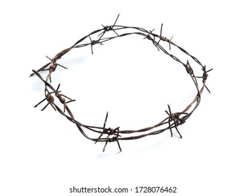 Old Rusty Barbed Wire Circle Isolated On White Background