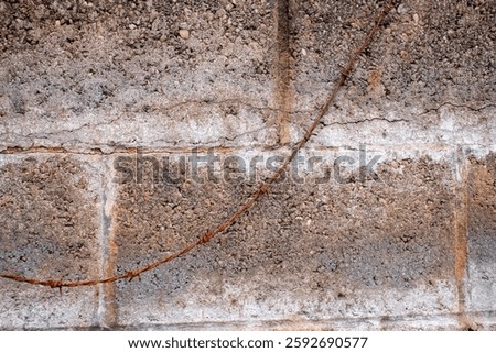 old rusty barbedwire hanging over a grey cement wall