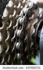 Old And Rusty Bike Chain Closeup