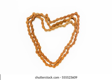 Old Rusty Bike Chain With A Heart Shaped.