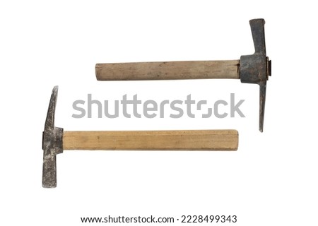 Old rusty bricklayer`s hammer. isolated on white background