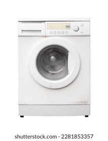 Old rusty broken washing machine isolated on white background. - Shutterstock ID 2281853357