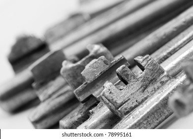Old rusty bunch of keys. Close-up view