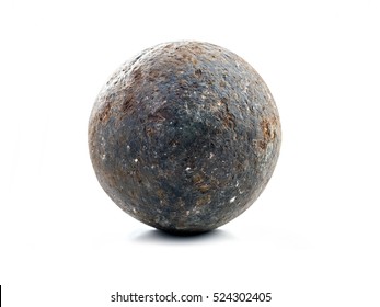 Old Rusty Cannon Ball Shot On White