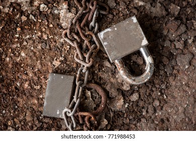 old rusty chain lock safety concept 